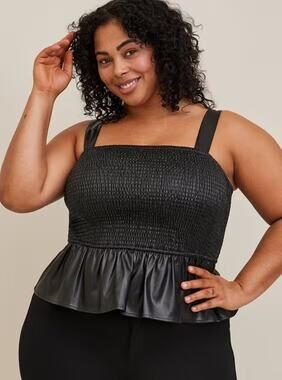 NWT Torrid Black Faux Leather Peplum Tank Top Plus 2X Emo Biker Goth Moto